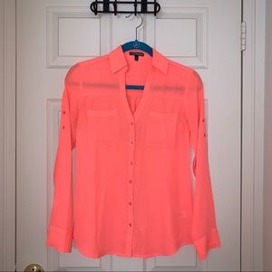 EXPRESS neon orange long-sleeve portofino shirt